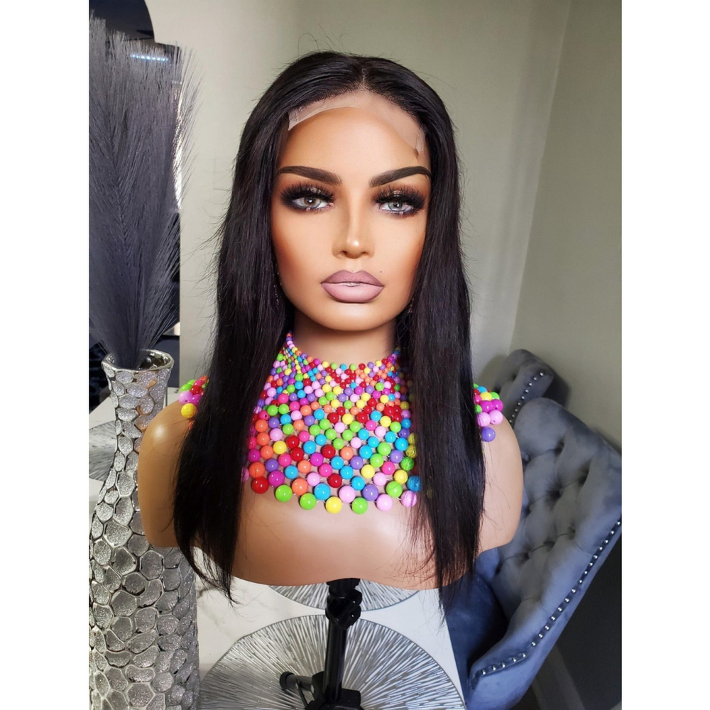 100% human hair 16 inch closure wig